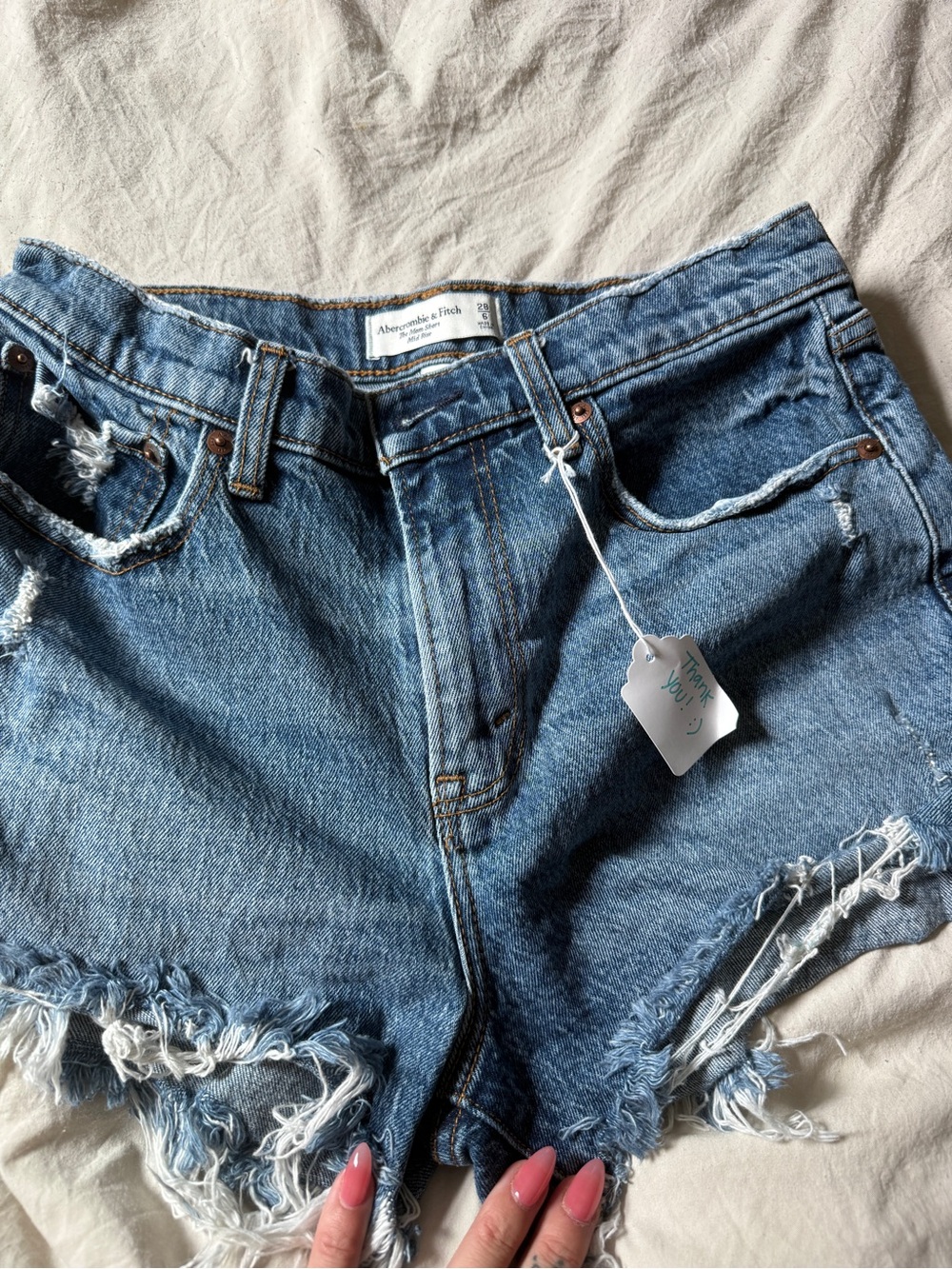 Abercrombie & Fitch Blue Distressed Mid-Rise Denim Shorts